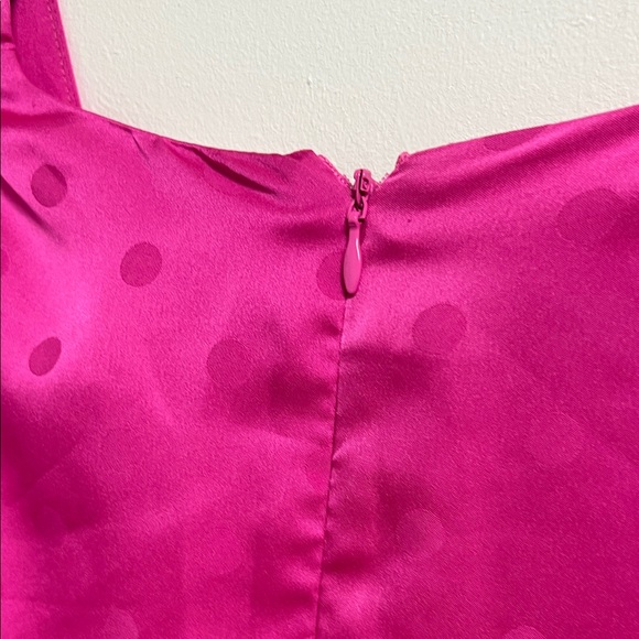 Wayf Barbie Hot Pink Fuchsia Satin Long Sleeve Polka Dot Mini Party Dress Small - Picture 8 of 12